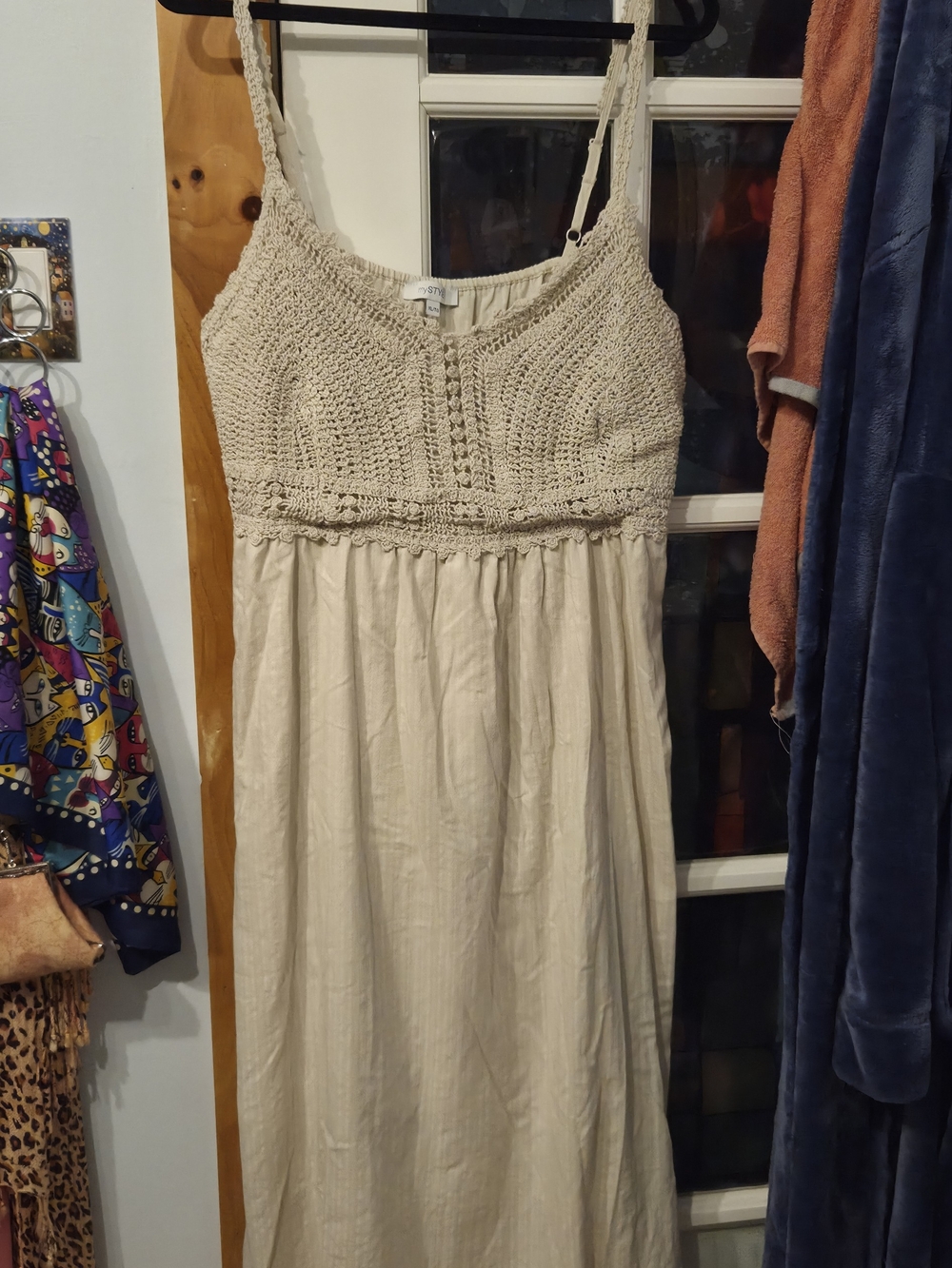 Boho Crochet-Trim Maxi Dress in Cream